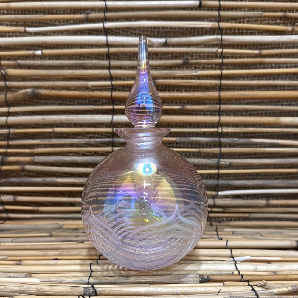 Hand Blown Pink Vanity Dresser Art Glass Perfume Bottle and Tear Drop Stopper